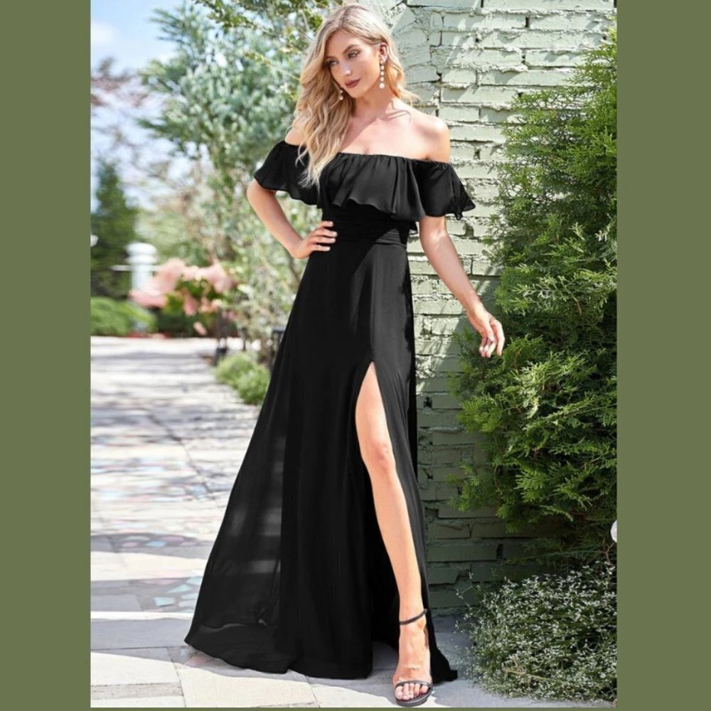Ever Pretty Women's Off Shoulder Ruffle Thigh Split Bridesmaid Dress - 26